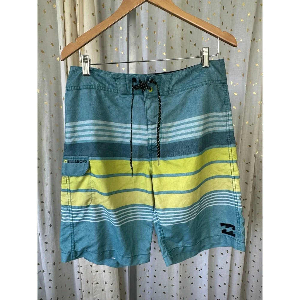 Billabong Originals Men's Stripe Front Lace Up Tie Surf Board Swim Shorts 32